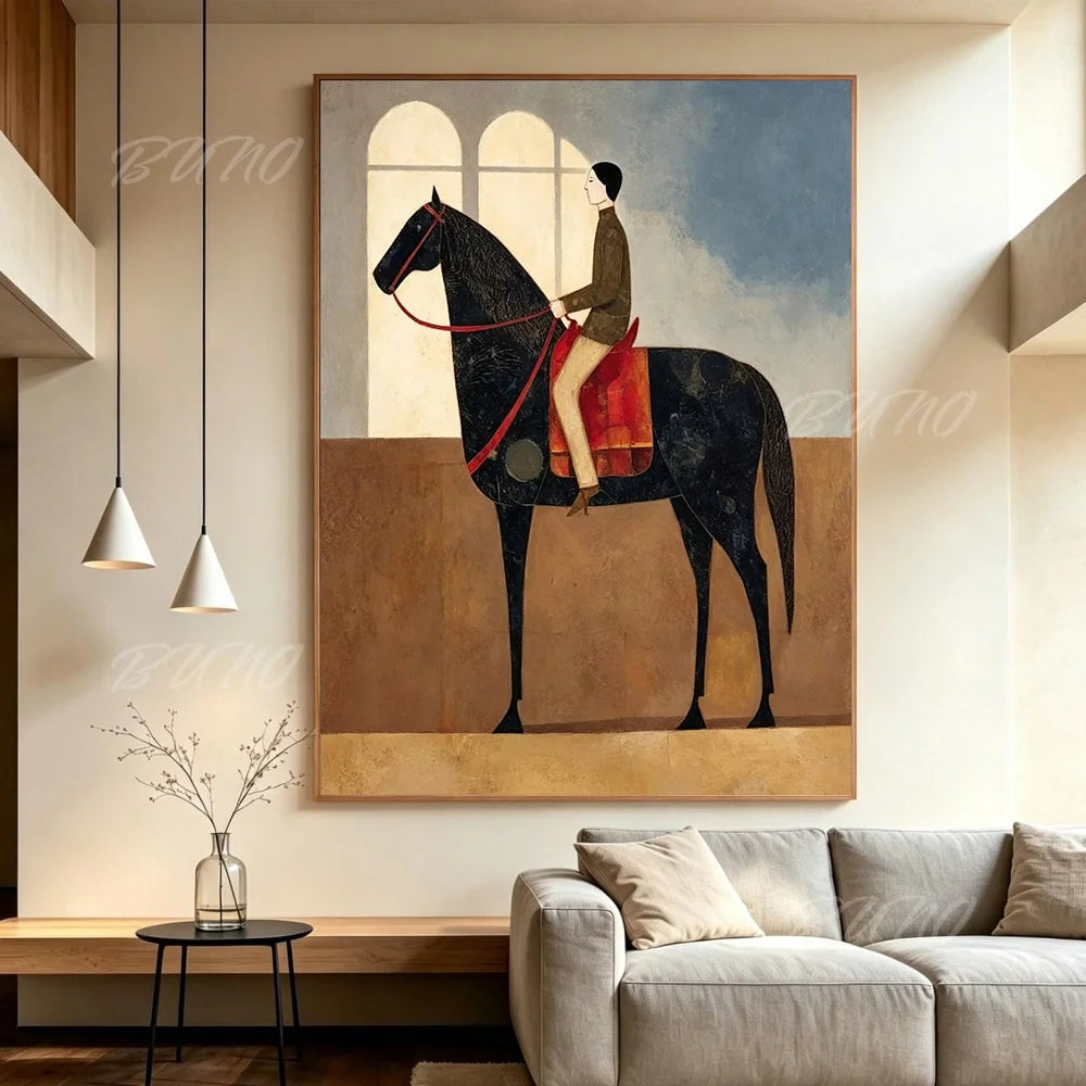 Black Horse Rider Painting