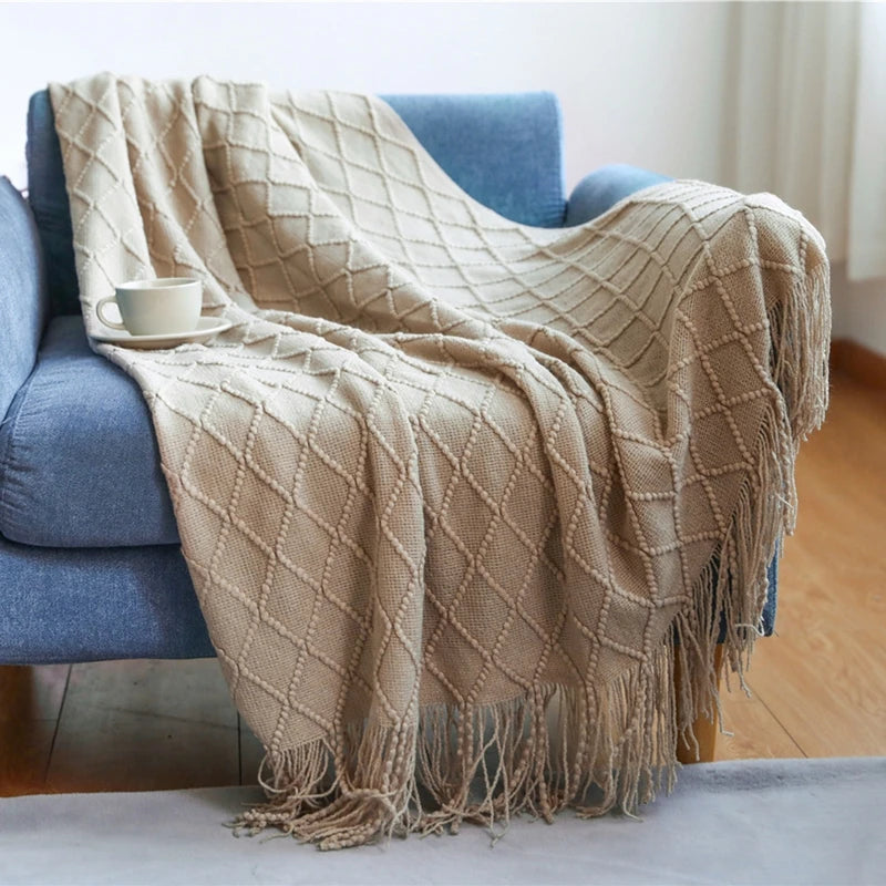 Khaki Wave Knitted Throw