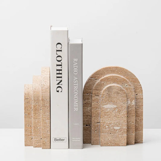 Natural Travertine Marble Bookends Pair