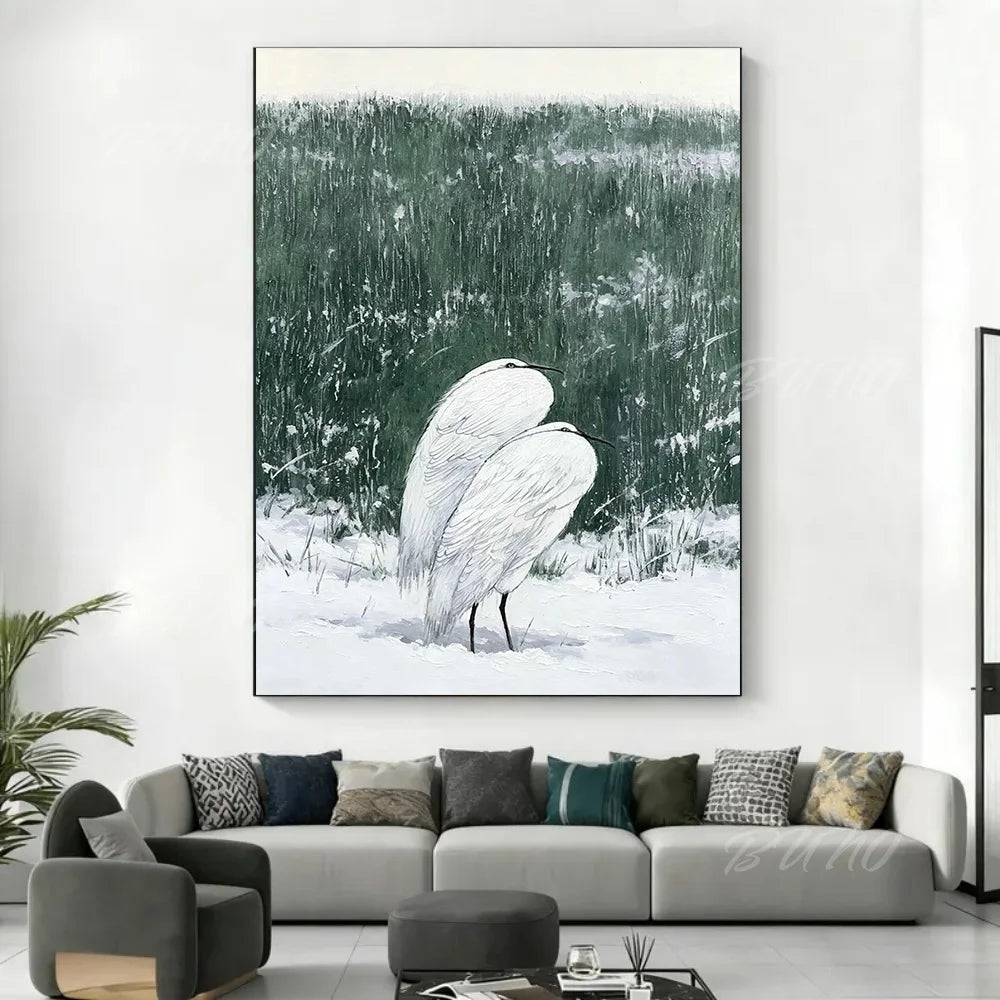 White Heron Wetland Painting