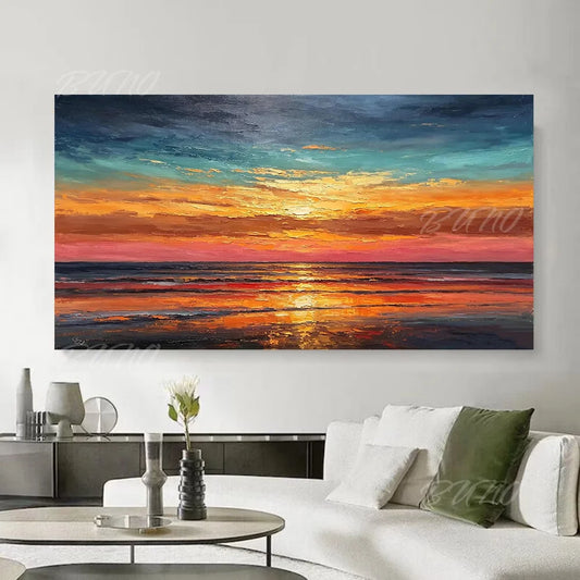 Golden Sunset Ocean Painting