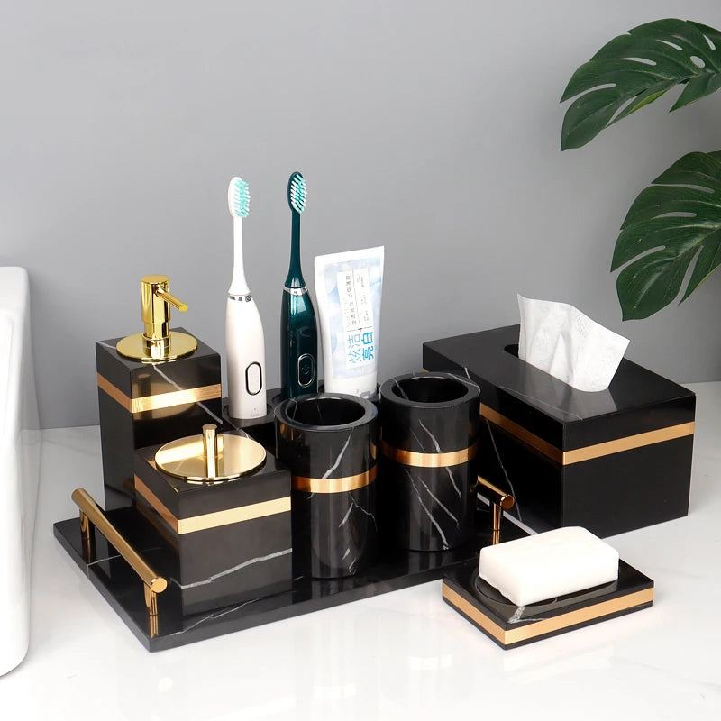 Nero Marquina Natural Marble Bathroom Set