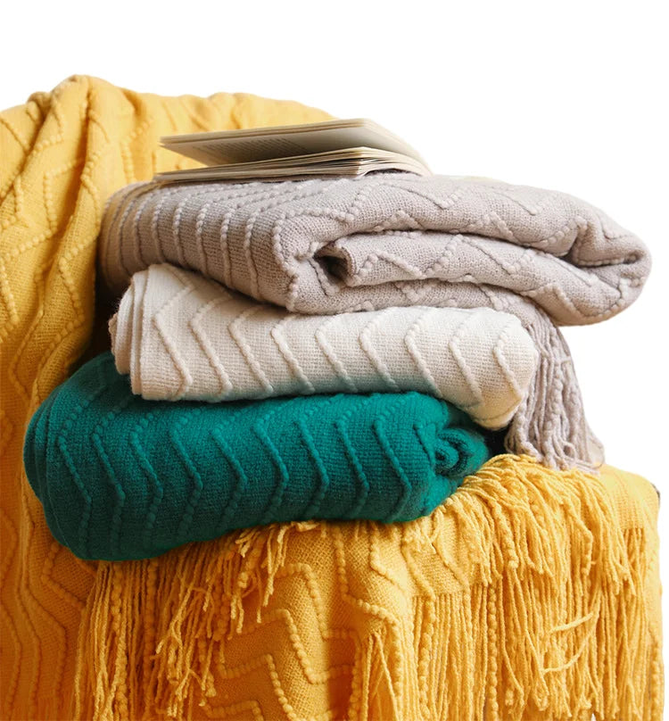Khaki Wave Knitted Throw