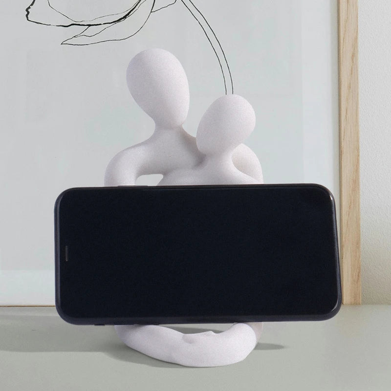 Couple Embrace Phone Holder Sculpture