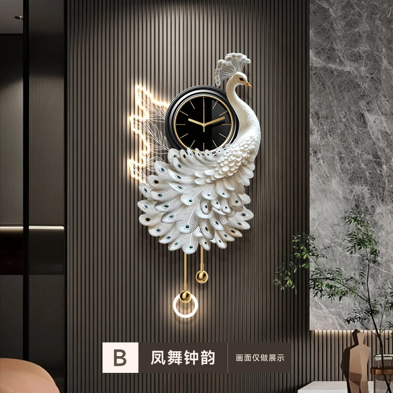 Peacock Clock Mural Light