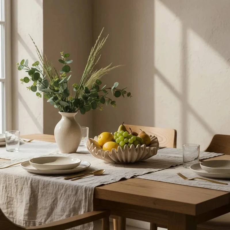 Handcrafted Travetine Fruit Bowl Decorative