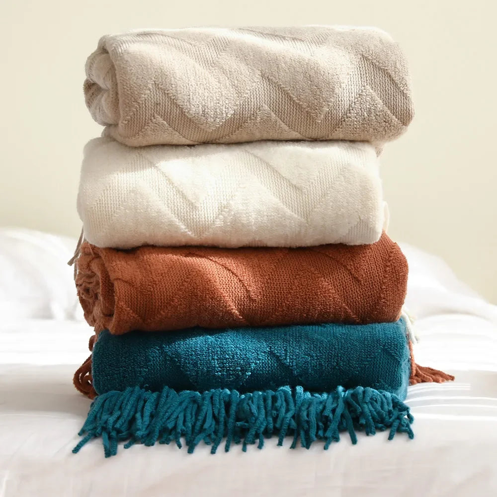 Cream Knitted Throw Blanket