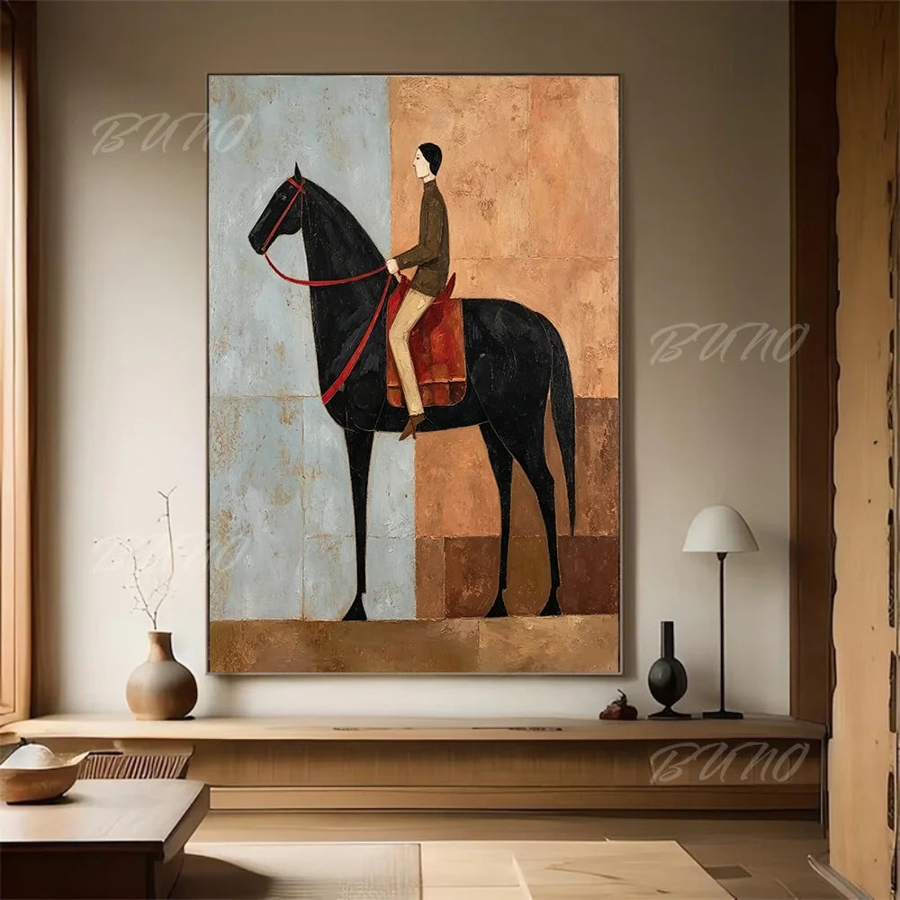 Black Horse Rider Painting