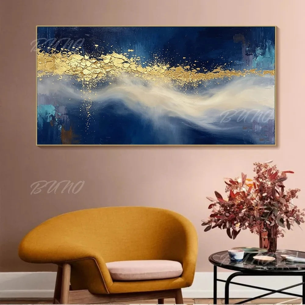 Blue Gold Foil Painting