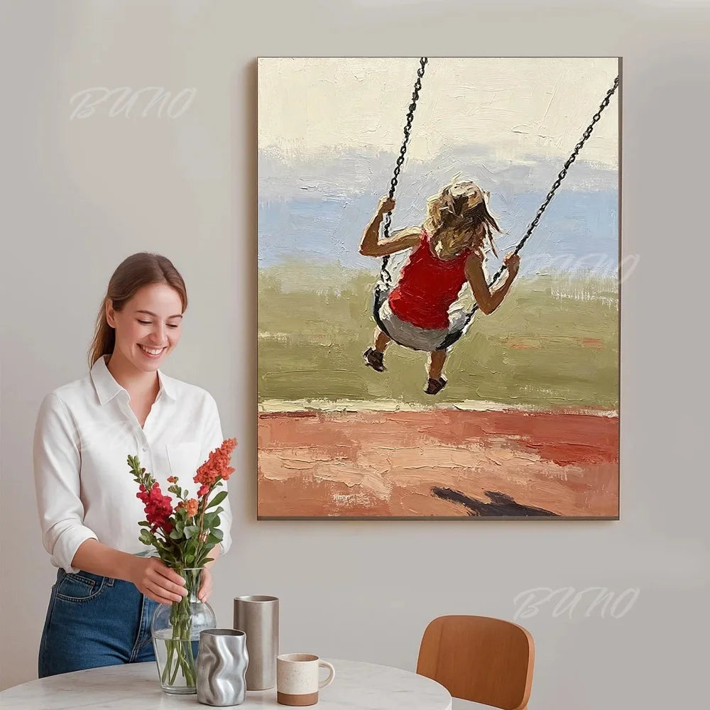 Girl on Beach Swing Painting