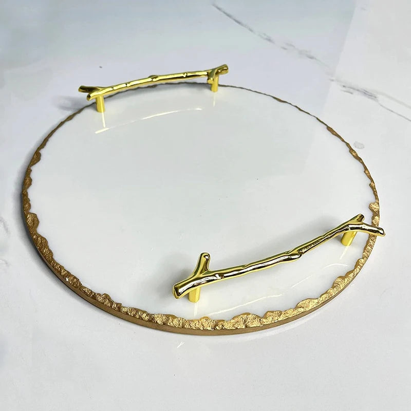 Marble Tray with Gold Handles