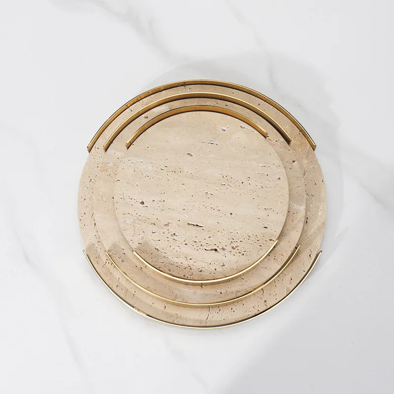 Round Beige Brown Travertine Plate