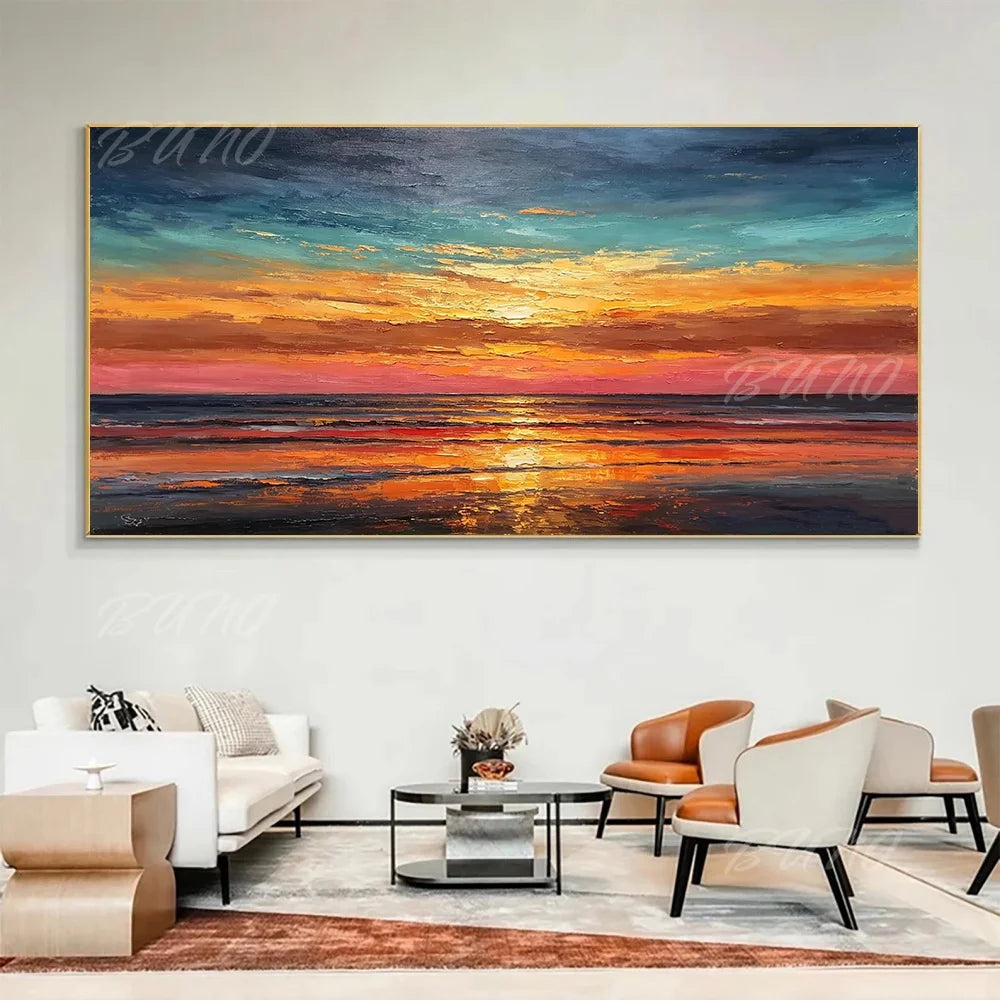 Golden Sunset Ocean Painting