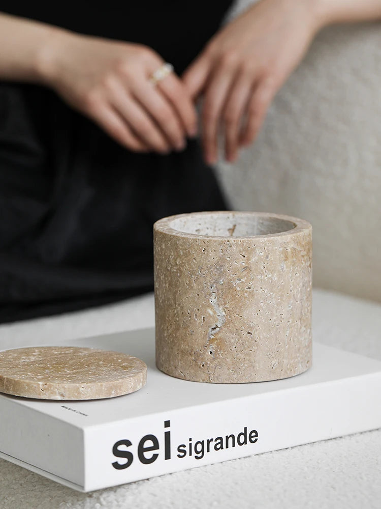 Natural Travertine Stone Cotton Swabs Holder