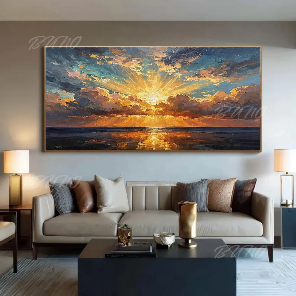 Golden Sunset Ocean Painting