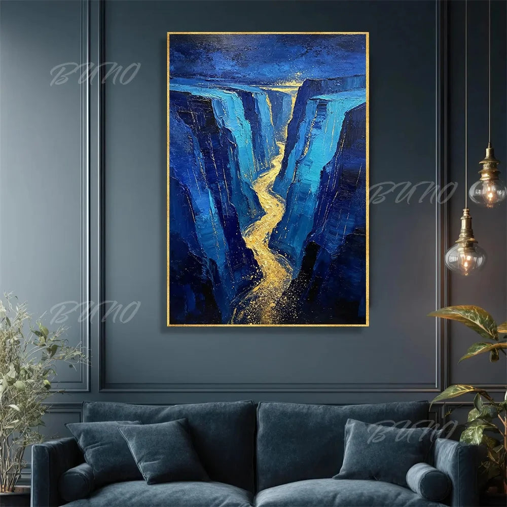 Geometric Blue Gold Painting