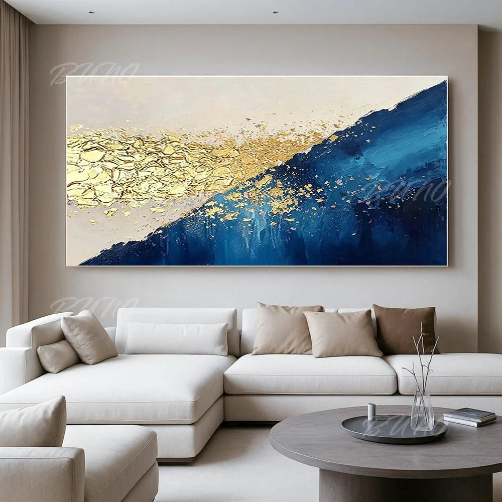Blue Gold Foil Painting