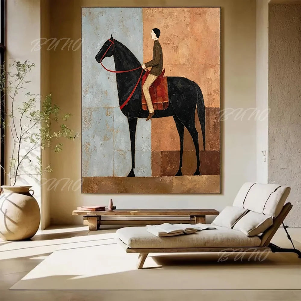 Black Horse Rider Painting