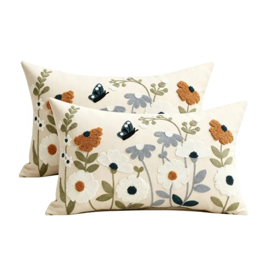 Floral Embroidered Cushion Cover