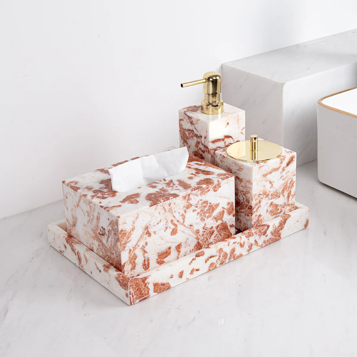 Coral Red Marble Bath Set