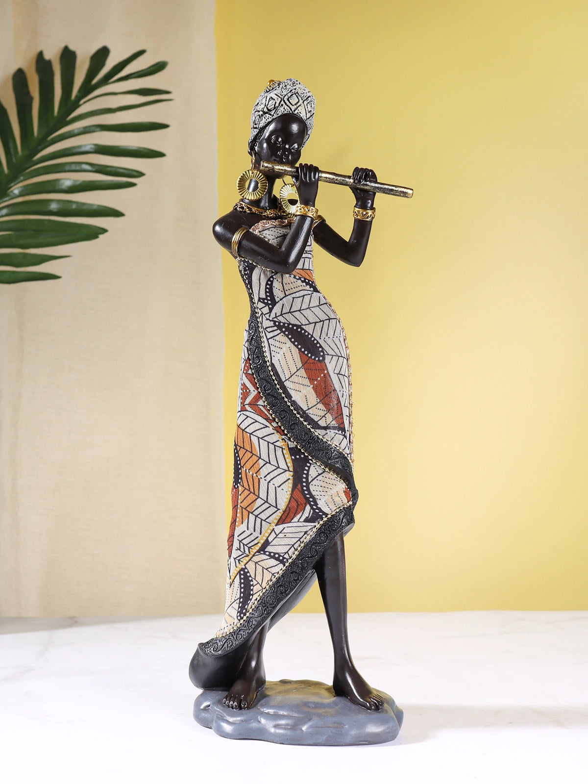 African Female Musician Sculpture Resin