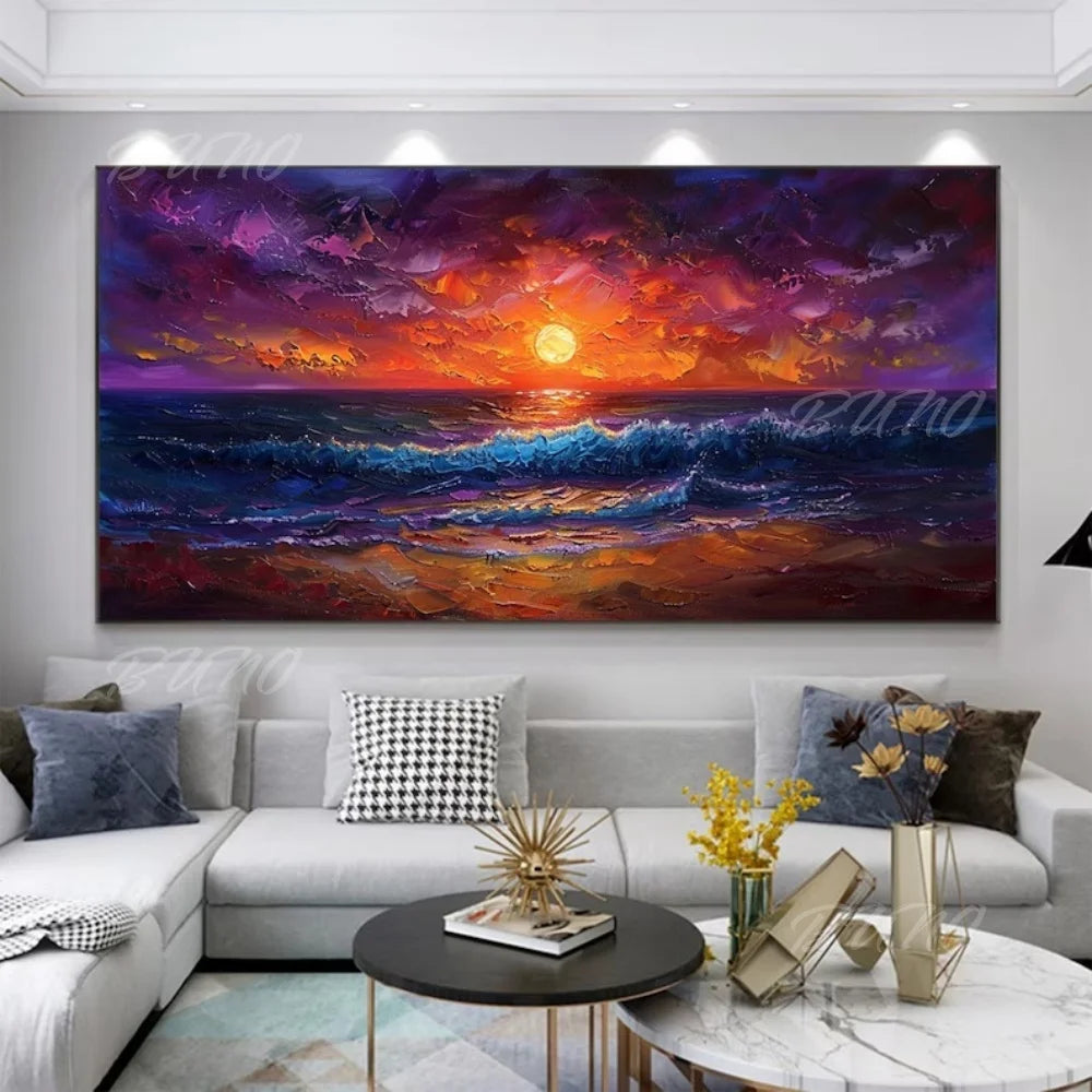 Golden Sunset Ocean Painting