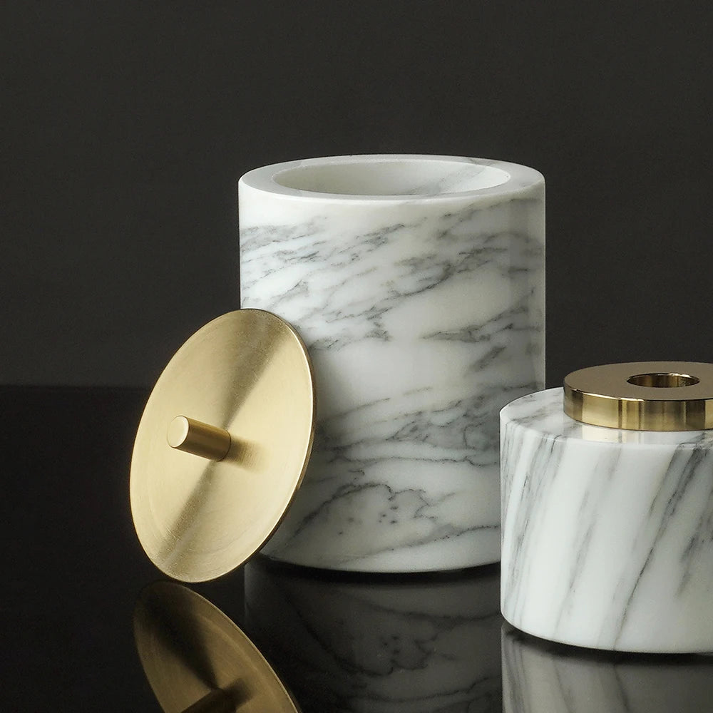 White Arabescato Natural Marble Bathroom Set