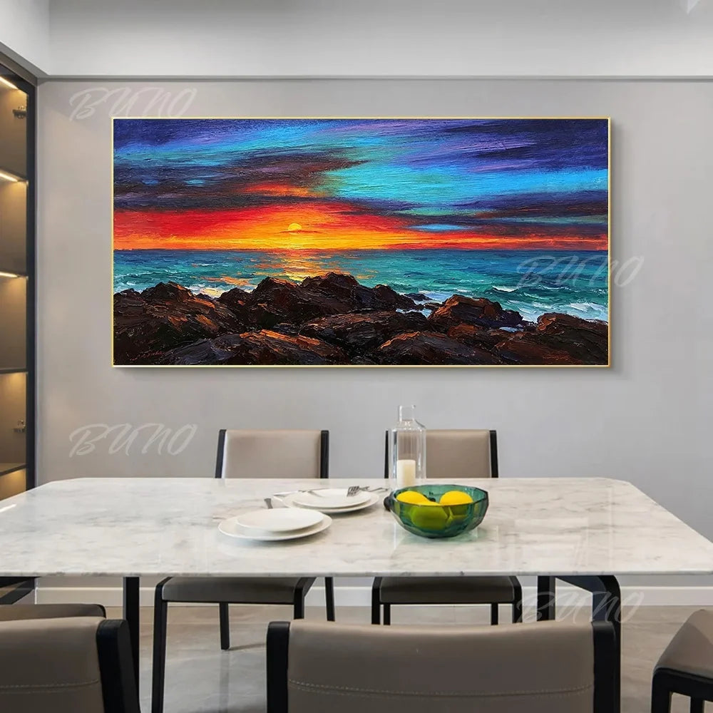 Sea Sunset Impasto Painting