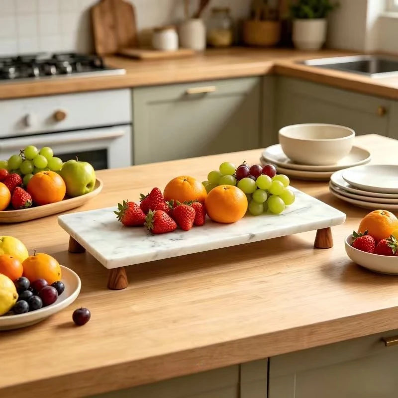 Marble Tray on Wood Base