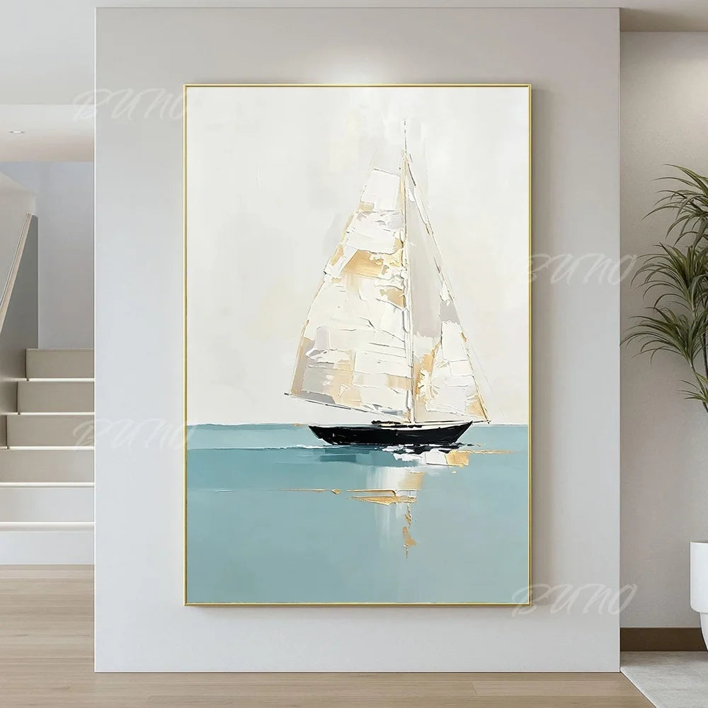 Gold Sailboat Ocean Painting