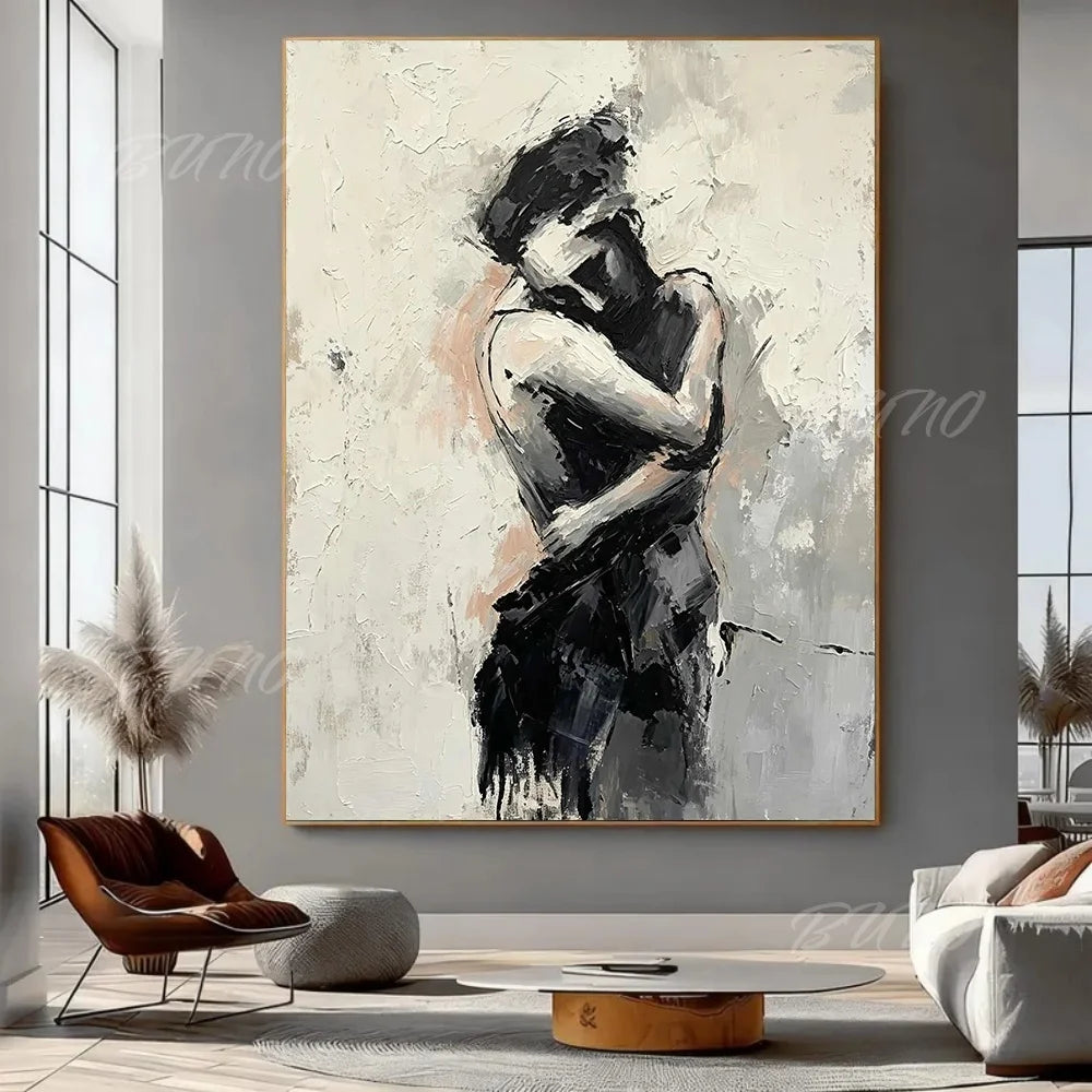 Black White Lovers Painting