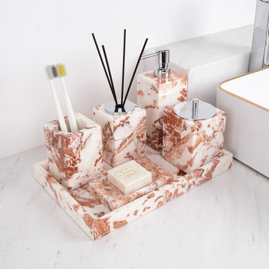 Coral Red Marble Bath Set