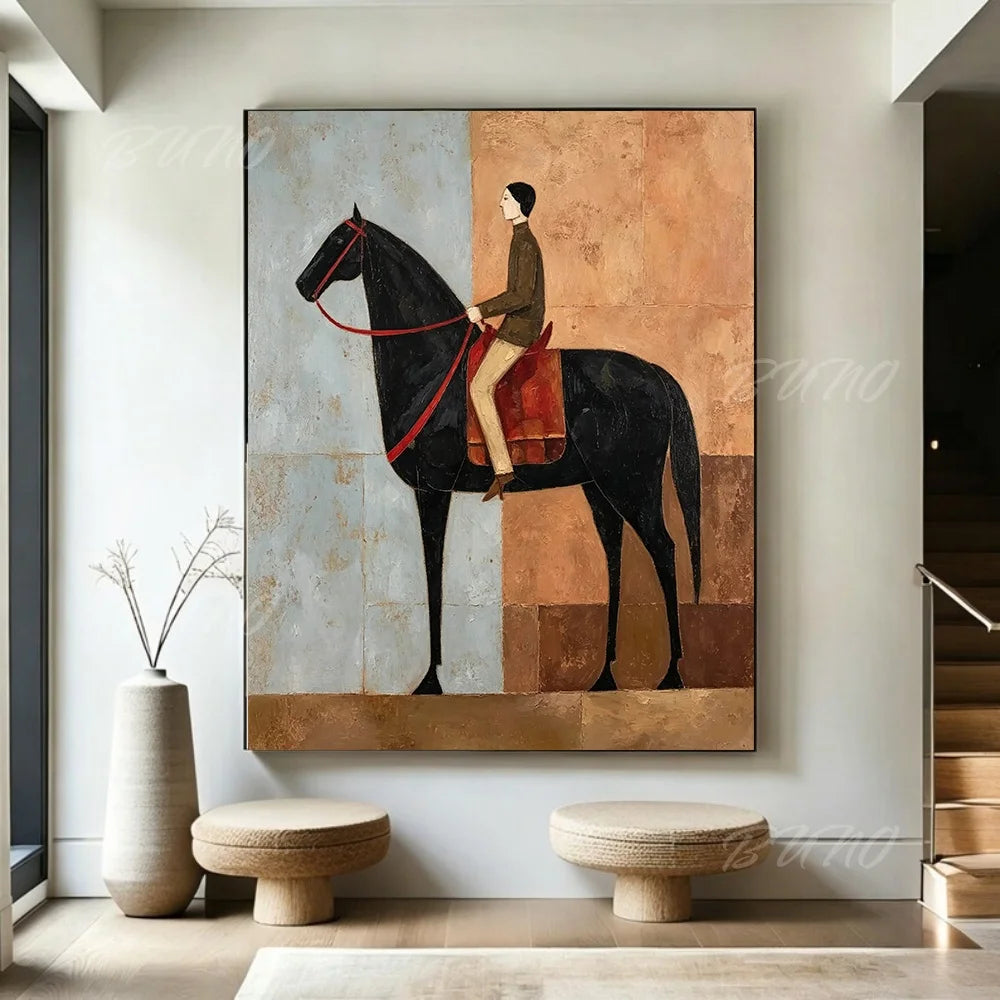 Black Horse Rider Painting