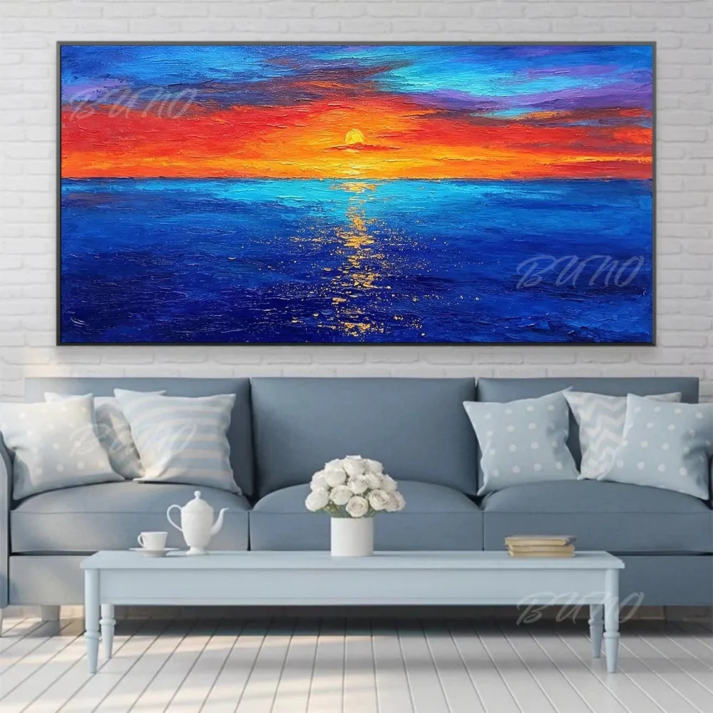 Sea Sunset Impasto Painting