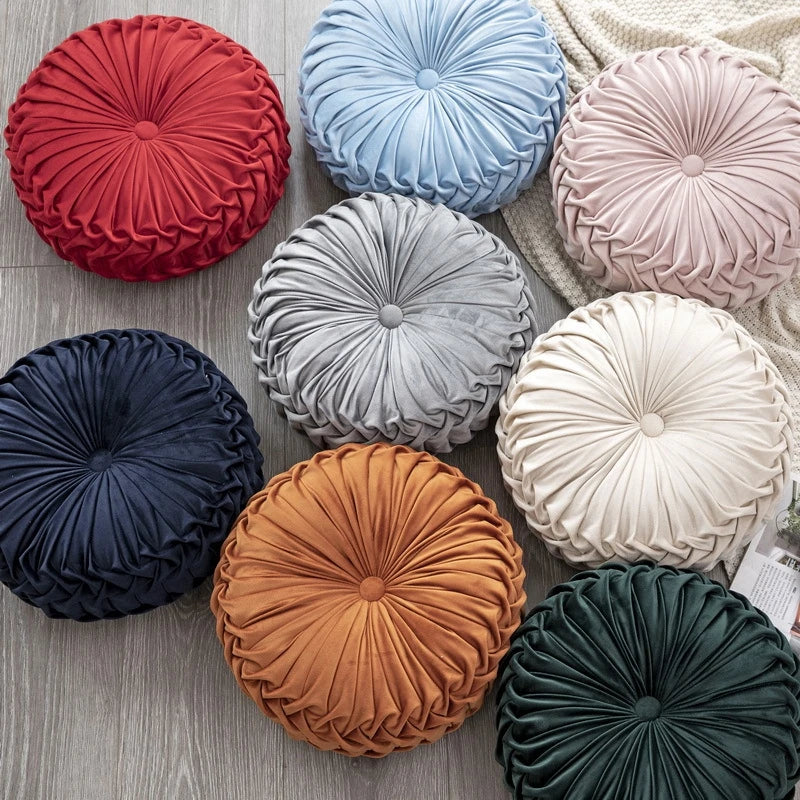 Pleated Velvet Round Cushion