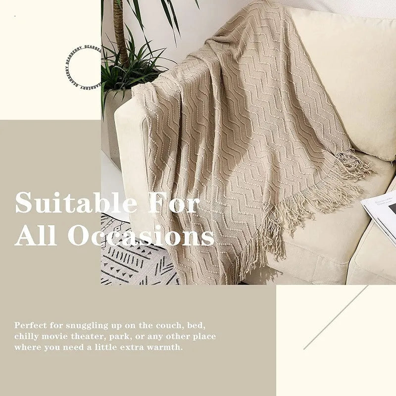 Khaki Wave Knitted Throw