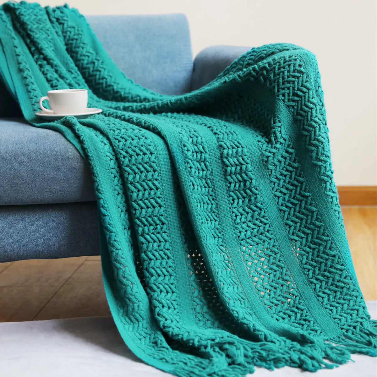 Khaki Grey Knitted Throw