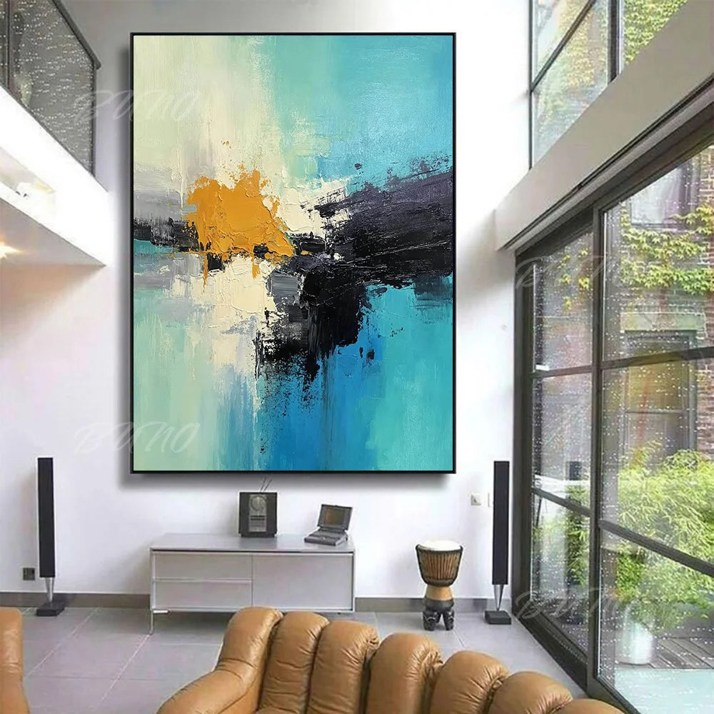 Blue Gold Urban Abstract Art