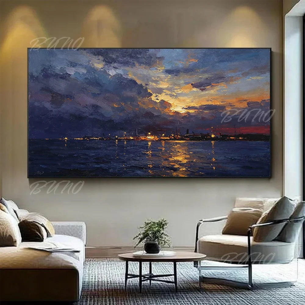 Golden Sunset Ocean Painting