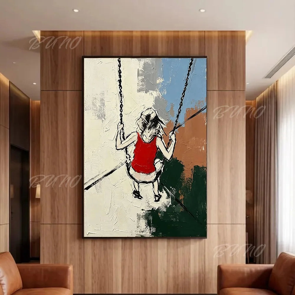 Girl on Beach Swing Painting