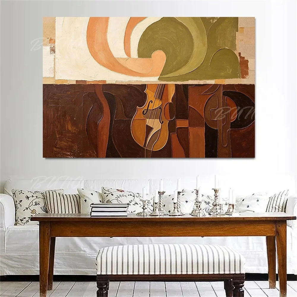 Cubist Violin Earth Tone Art