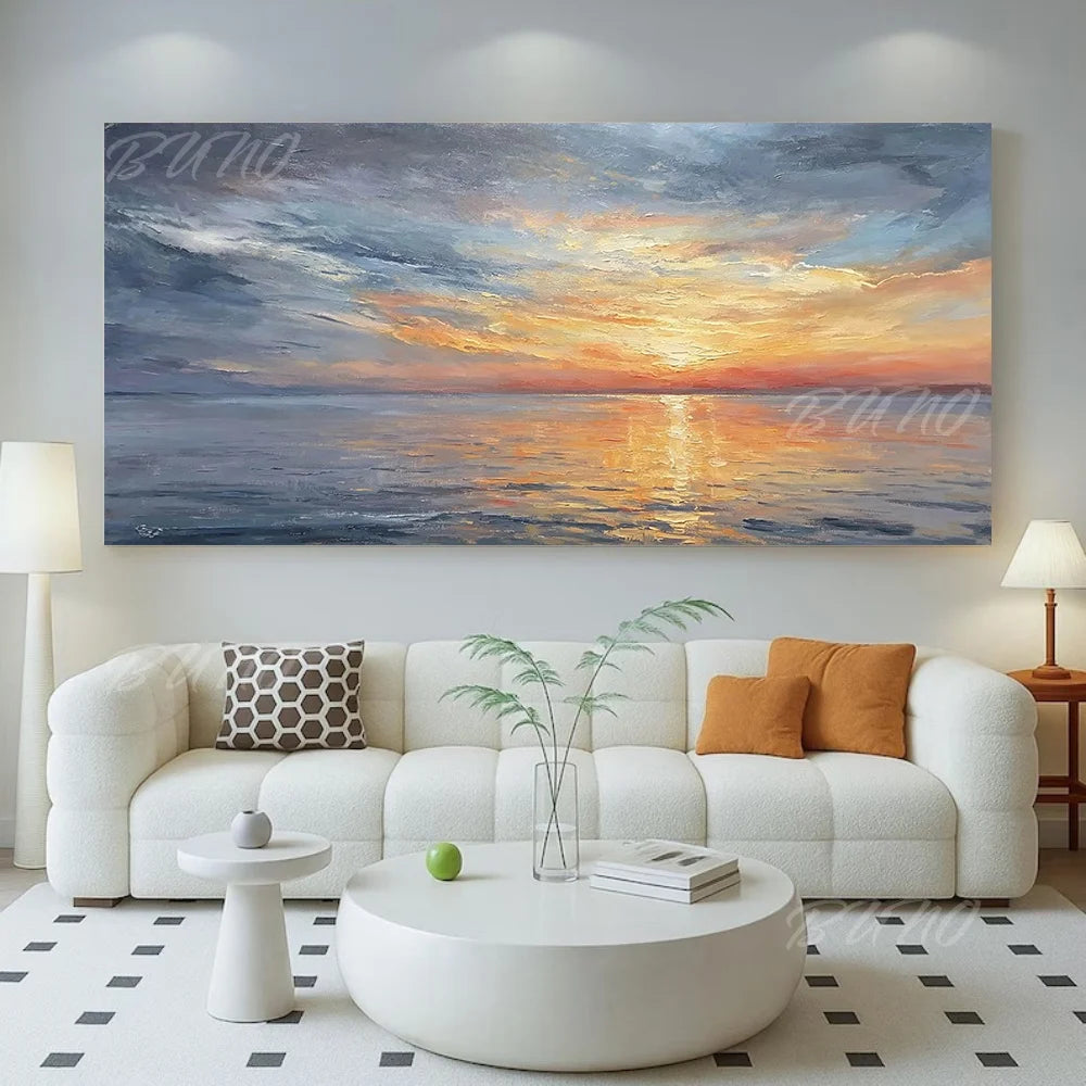 Golden Sunset Ocean Painting