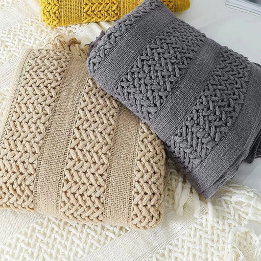 Khaki Grey Knitted Throw