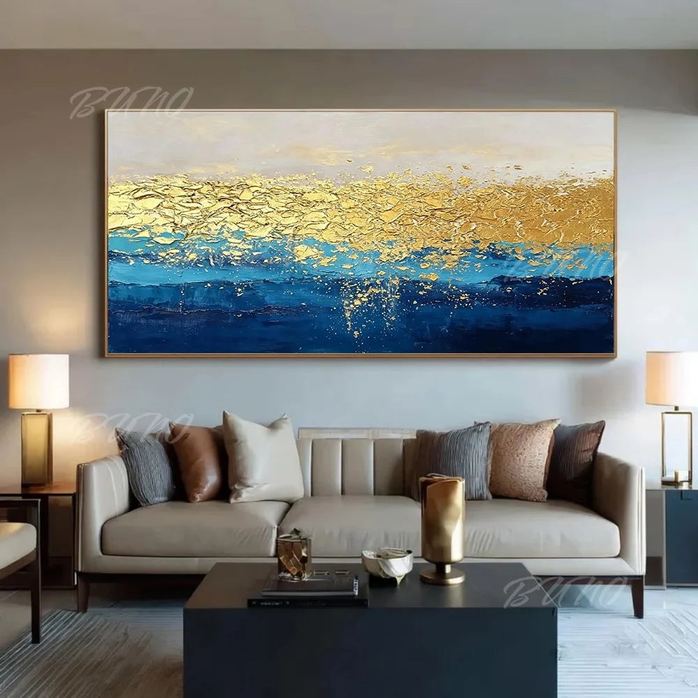 Blue Gold Foil Painting