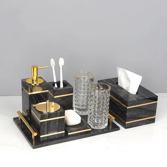 Tree Black Natural Marble Bathroom Set
