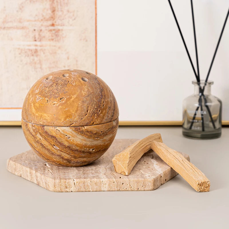 Beige Brown Travertine Marble Incense Burner