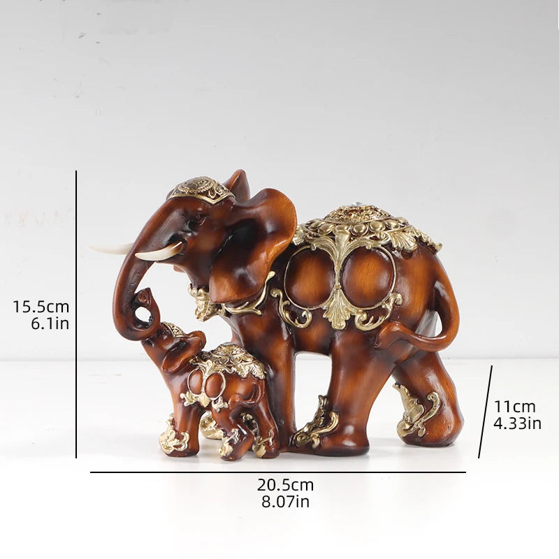 Wood Grain Mother and Child Elephant Statue