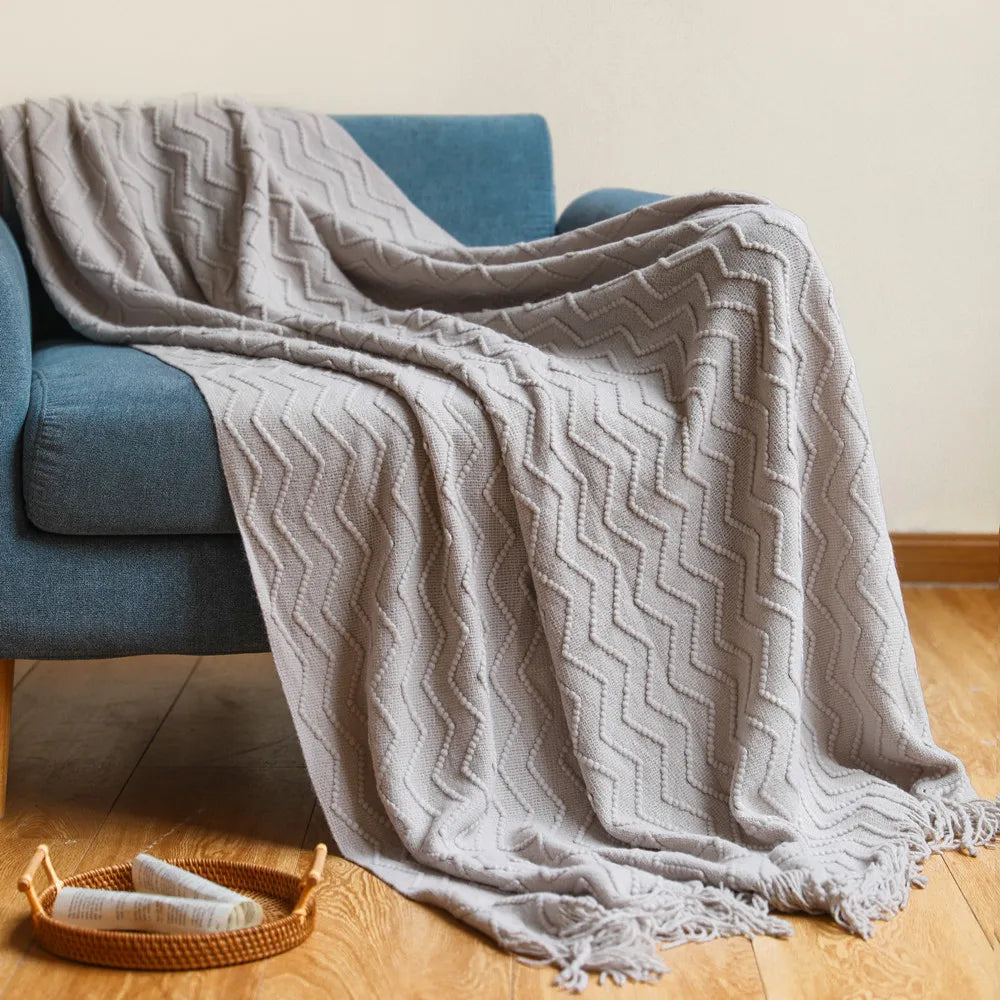 Khaki Wave Knitted Throw