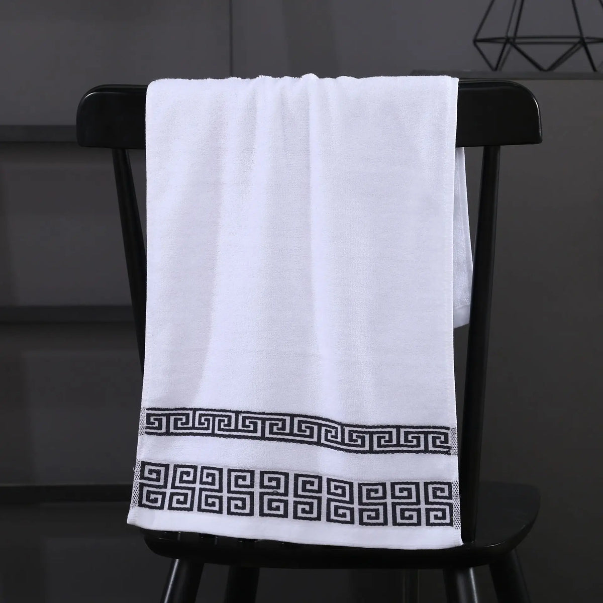 White Geometric Towel Set