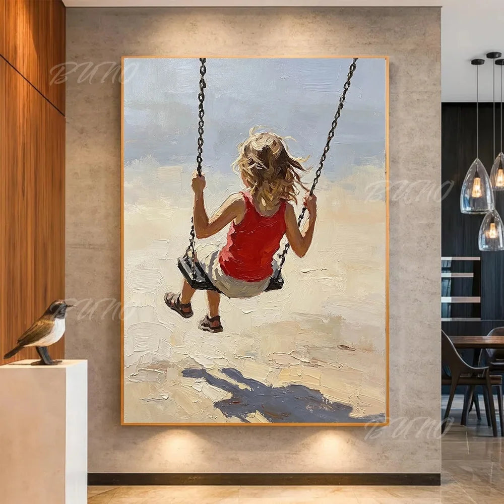 Girl on Beach Swing Painting
